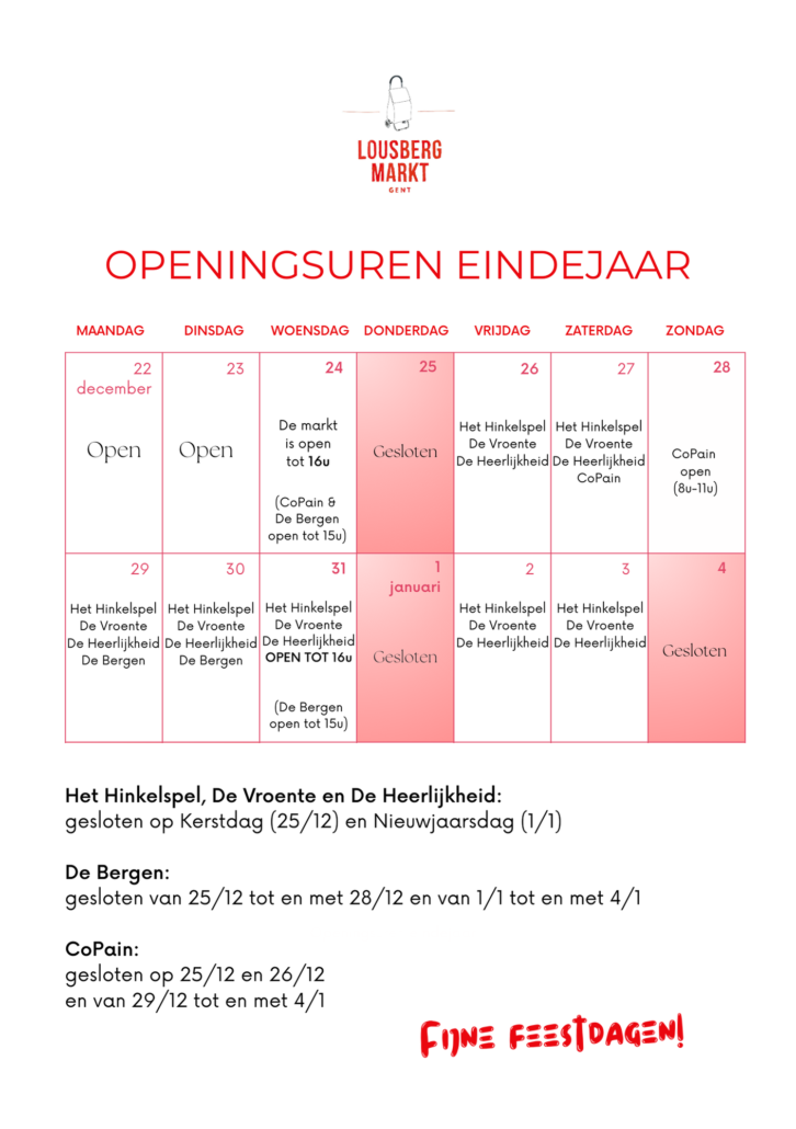 Eindejaar Lousbergmarkt 25 A5 Openingsuren eindejaar 2025